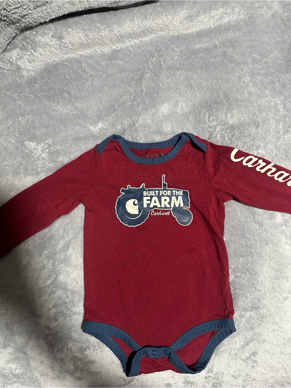Carhartt Red Long-Sleeve Bodysuit with Navy Tractor Graphic